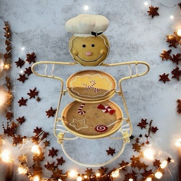 Cracker Barrel 2-Tier Cookie Server w/Plates - Gingerbread Design - 18.75” H - Picture 13 of 13